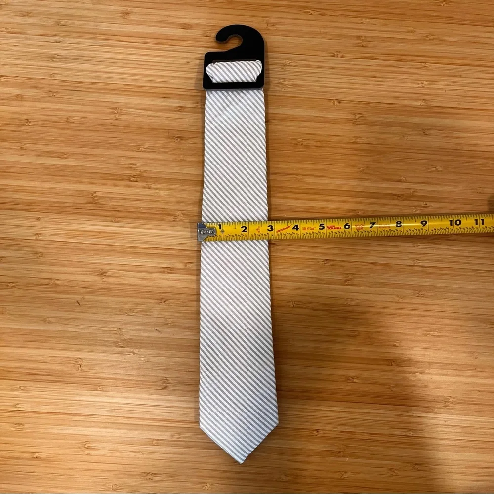 J. CREW Mens Tie Gray‎ WHITE STRIPED Sear Sucker Cotton Skinny NWT BZ270 3inch